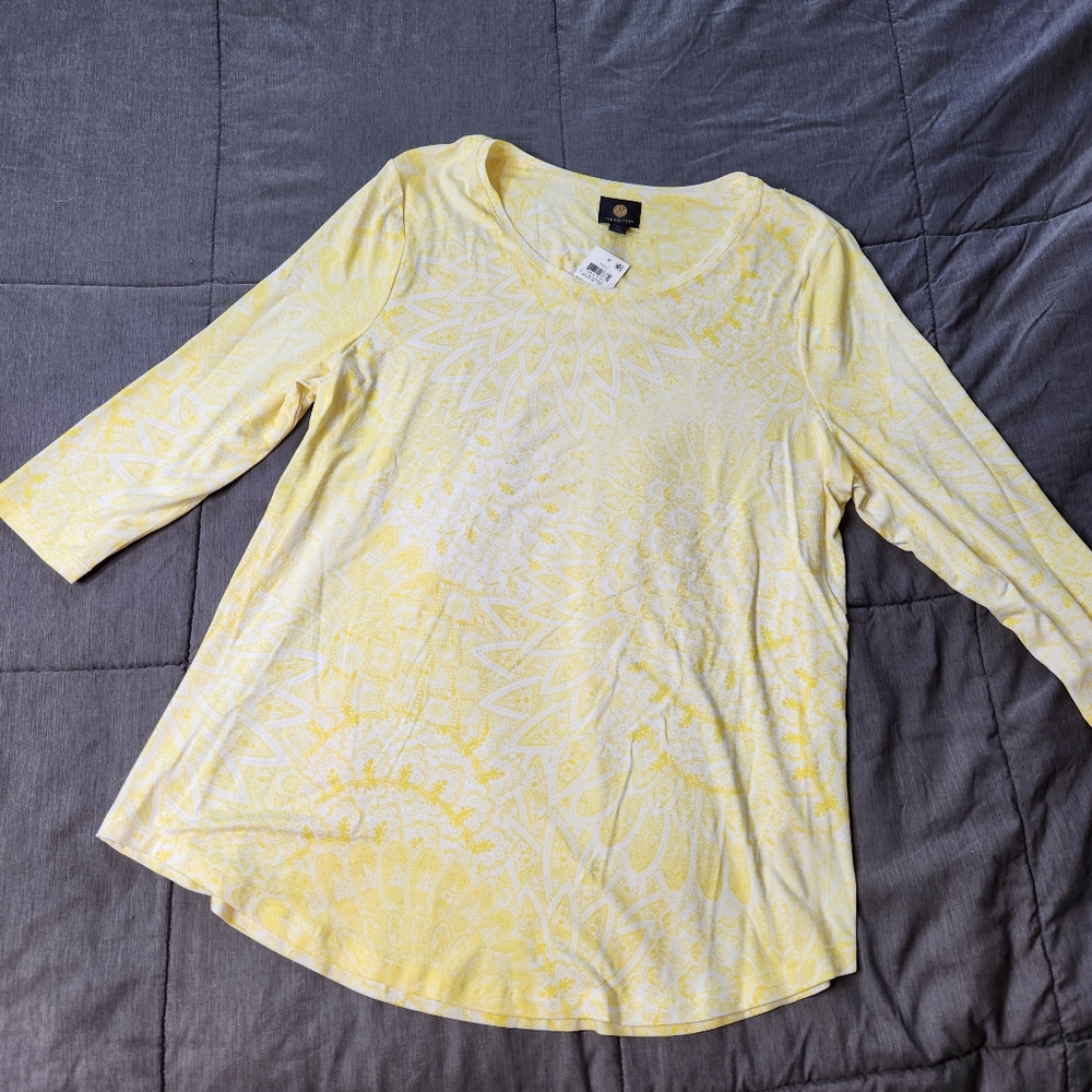 JM Collection Yellow and White Designed Blouse/Top